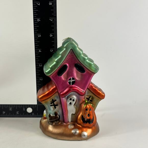 Halloween Haunted House Ghost Pumpkin Wax Candle Painted 5.75" Decor Display - Picture 10 of 14